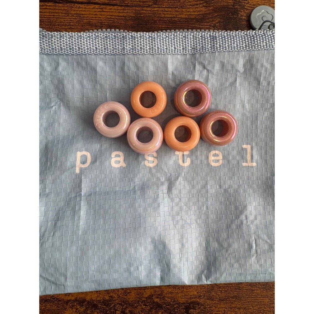 Cj Hendry Pastel Beads Set of 6 Peach Pink Iridescent Art Collectible Donut